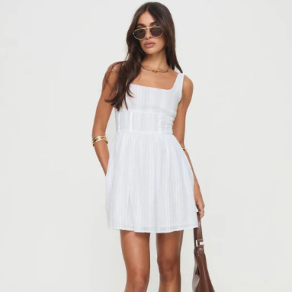 Princess Polly Lorinda Mini Dress White Size 12 NWOT with Zipper